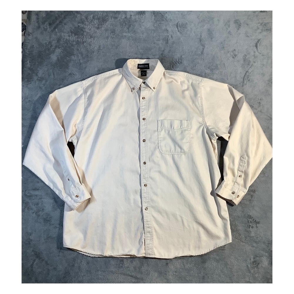 Jonathan Corey Men XL Button Down Shirt Off-White Cotton Twill Heavy Long Sleeve